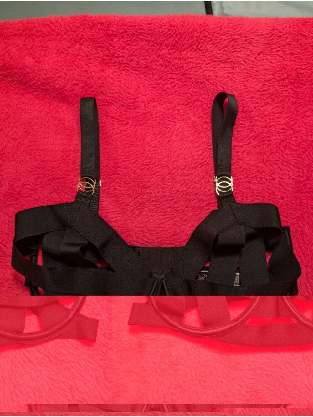 Victorias Secret Womens 34DDD Black Strappy Bandage Unlined Balconette Bra Cagey